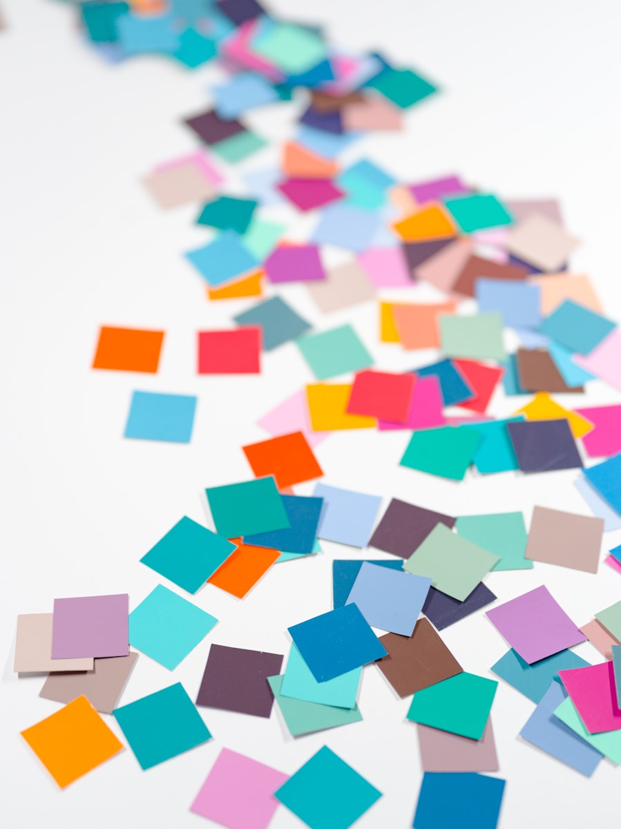 Photo by Kier in Sight Archives a white table topped with lots of colorful confetti